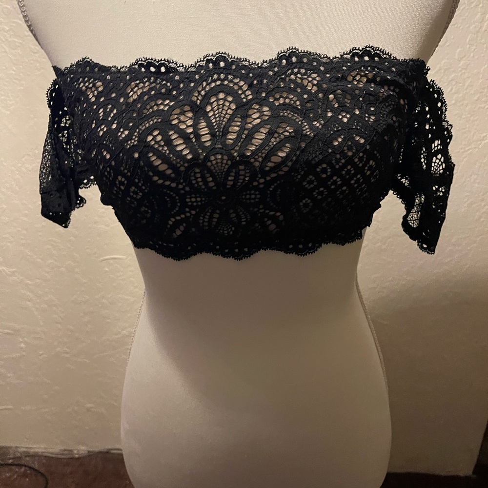 Black Lace Off-Shoulder Crop Top